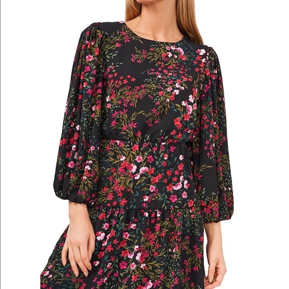 NWT CeCe Crew Neck Balloon Sleeve Garden Dress Black XL - Picture 3 of 4